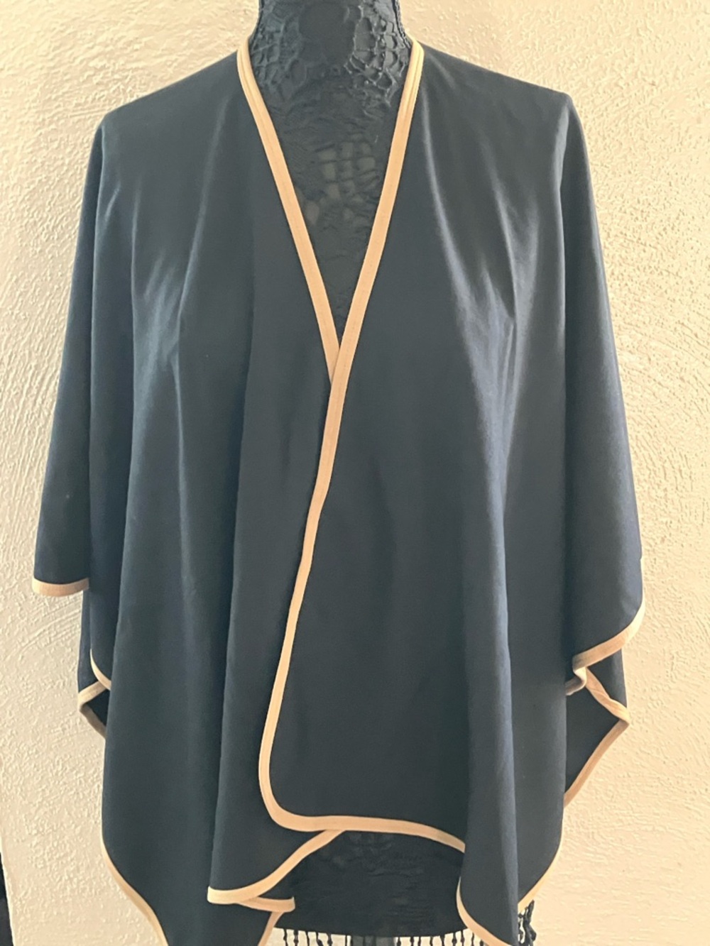 Black Cape with Tan Trim Accent